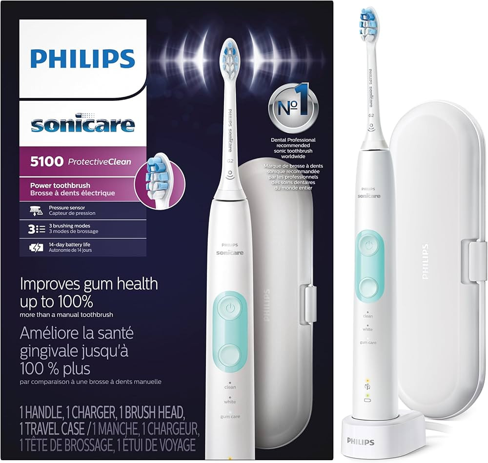 Philips Sonicare ProtectiveClean 5100 Rechargeable Electric Toothbrush, with Pressure Sensor, 3 C... | Amazon (US)