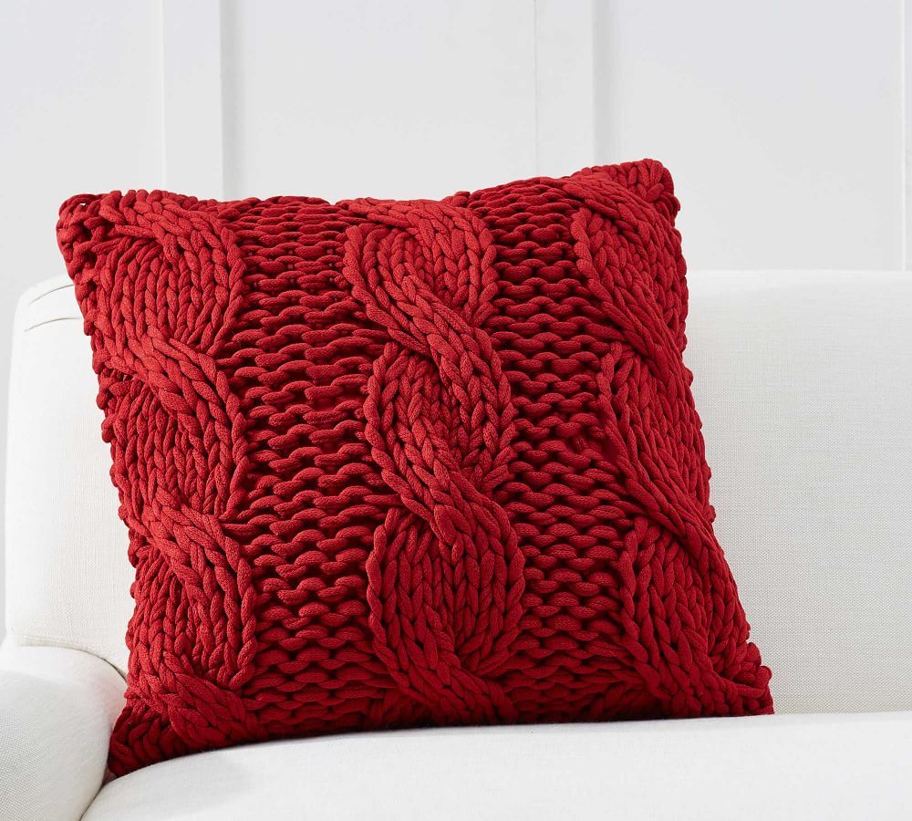 Colossal Handknit Pillow Cover, 24 x 24&amp;quot;, Cardinal | Pottery Barn (US)