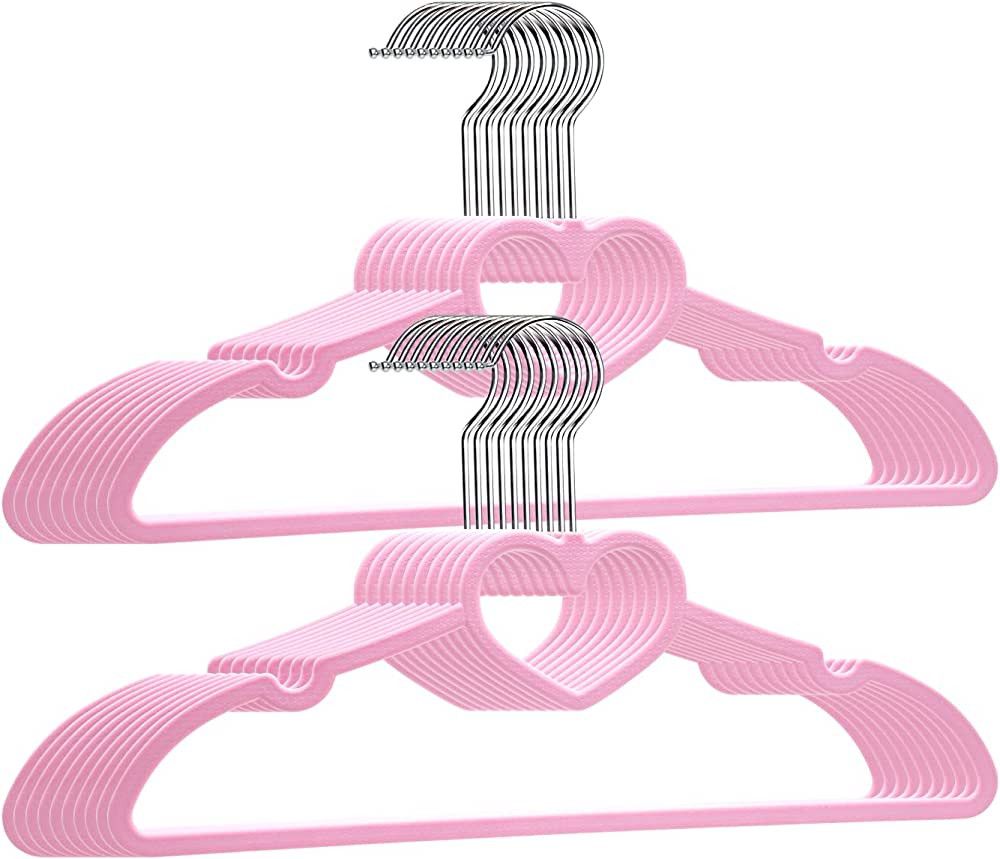 ZRKFSR Plastic Hangers 20 Pack, Pink Hangers Ultra Thin Space Saving-Heart Shaped Plastic Hangers... | Amazon (US)