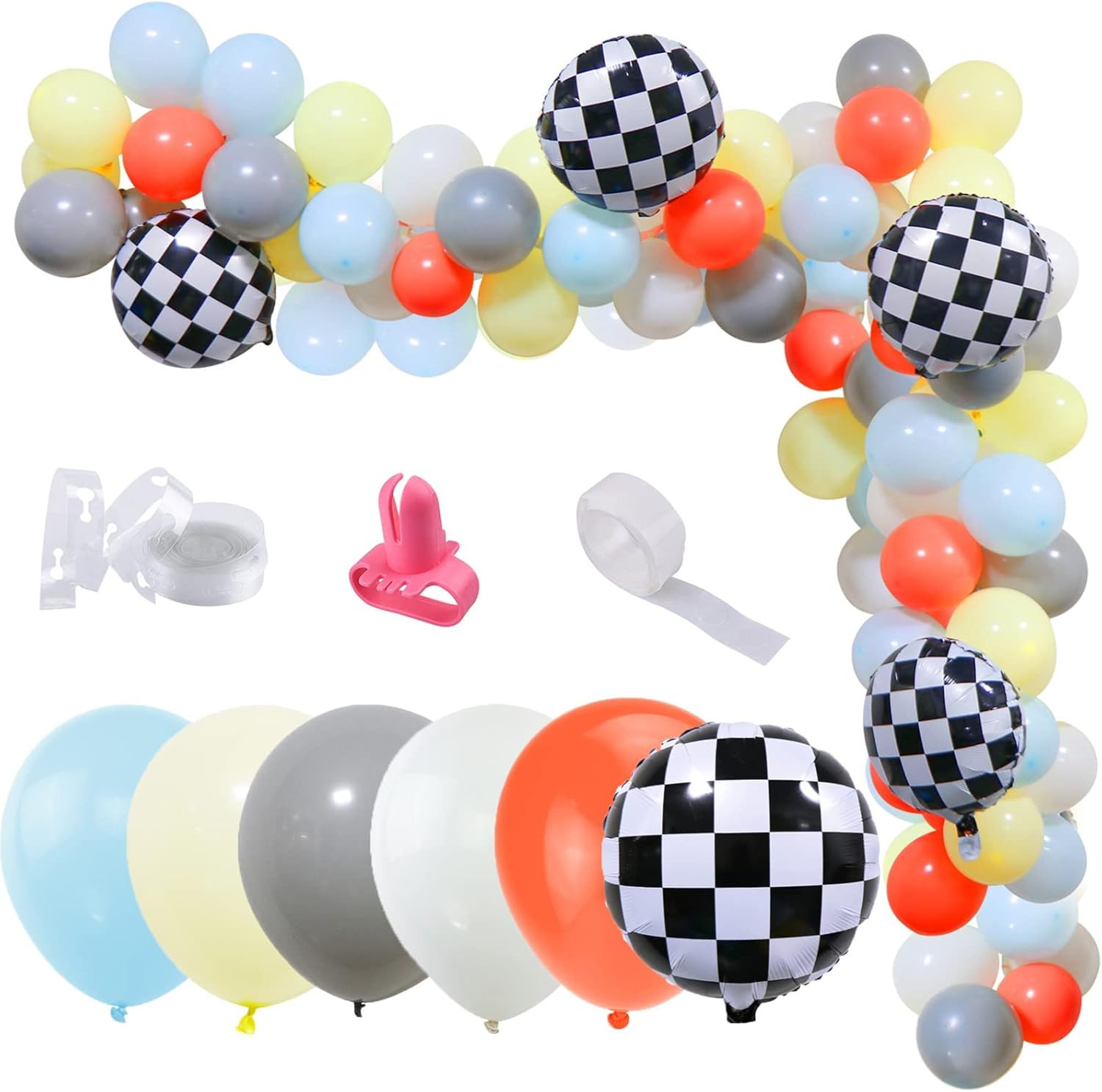 K KUMEED Racing Car Balloons Arch Garland Kit, Racing Car Party Supplies, Blue Yellow Grey White ... | Amazon (US)
