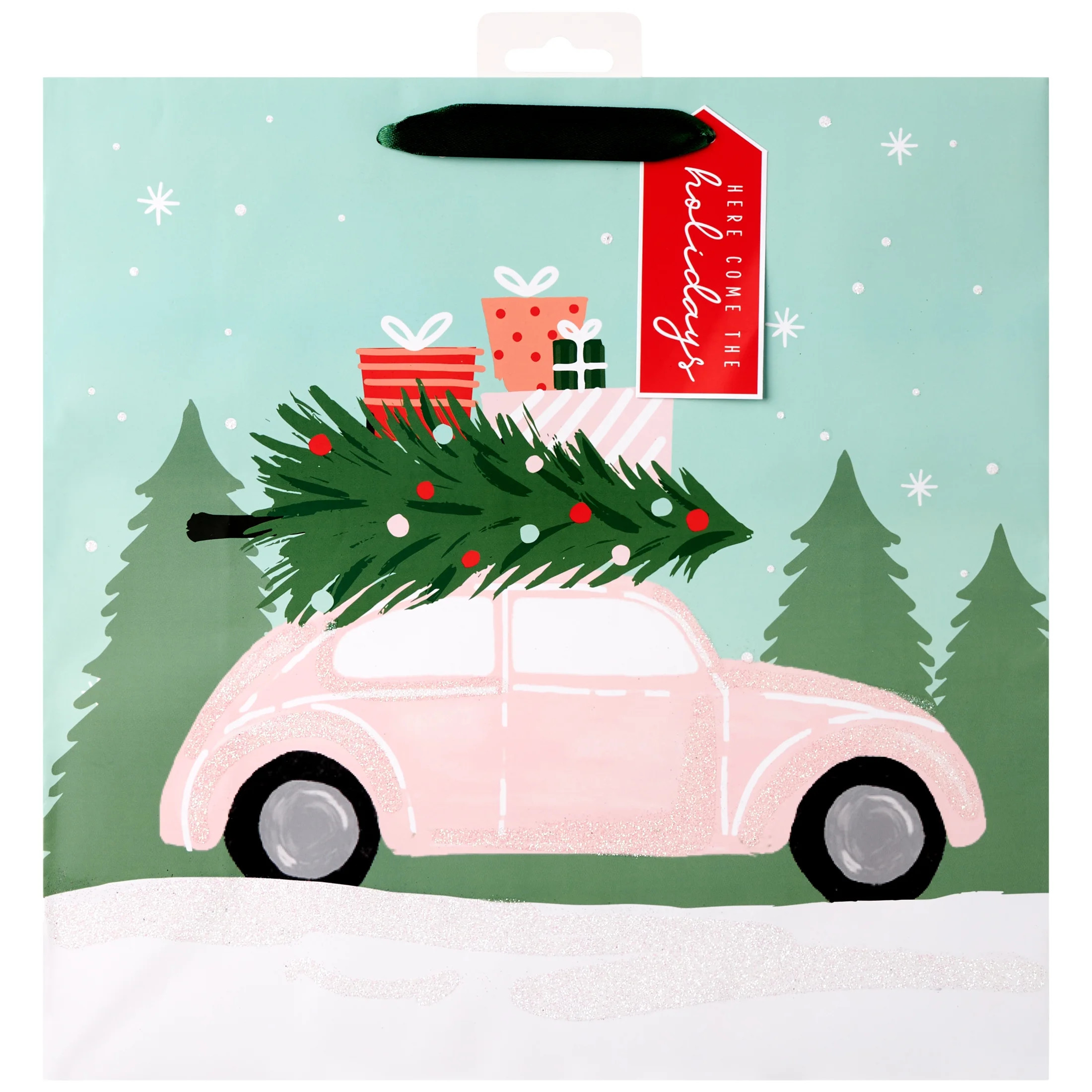 Large Square Winter Blush Pink Car Christmas Gift Bag, 12 in x 12 in x 4.5 in, by Holiday Time | Walmart (US)