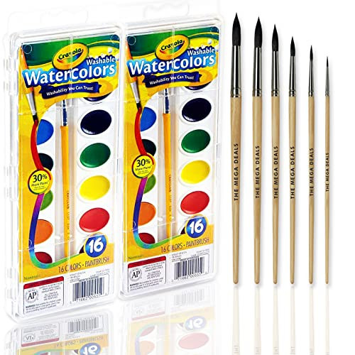 Watercolor Paint Set - 2 Packs of 16 Vivid Colors Watercolor Paint and 6 Paintbrushes for Kids Watercolors Supplies Set - Ultimate Water Color Painting Kids | Amazon (US)