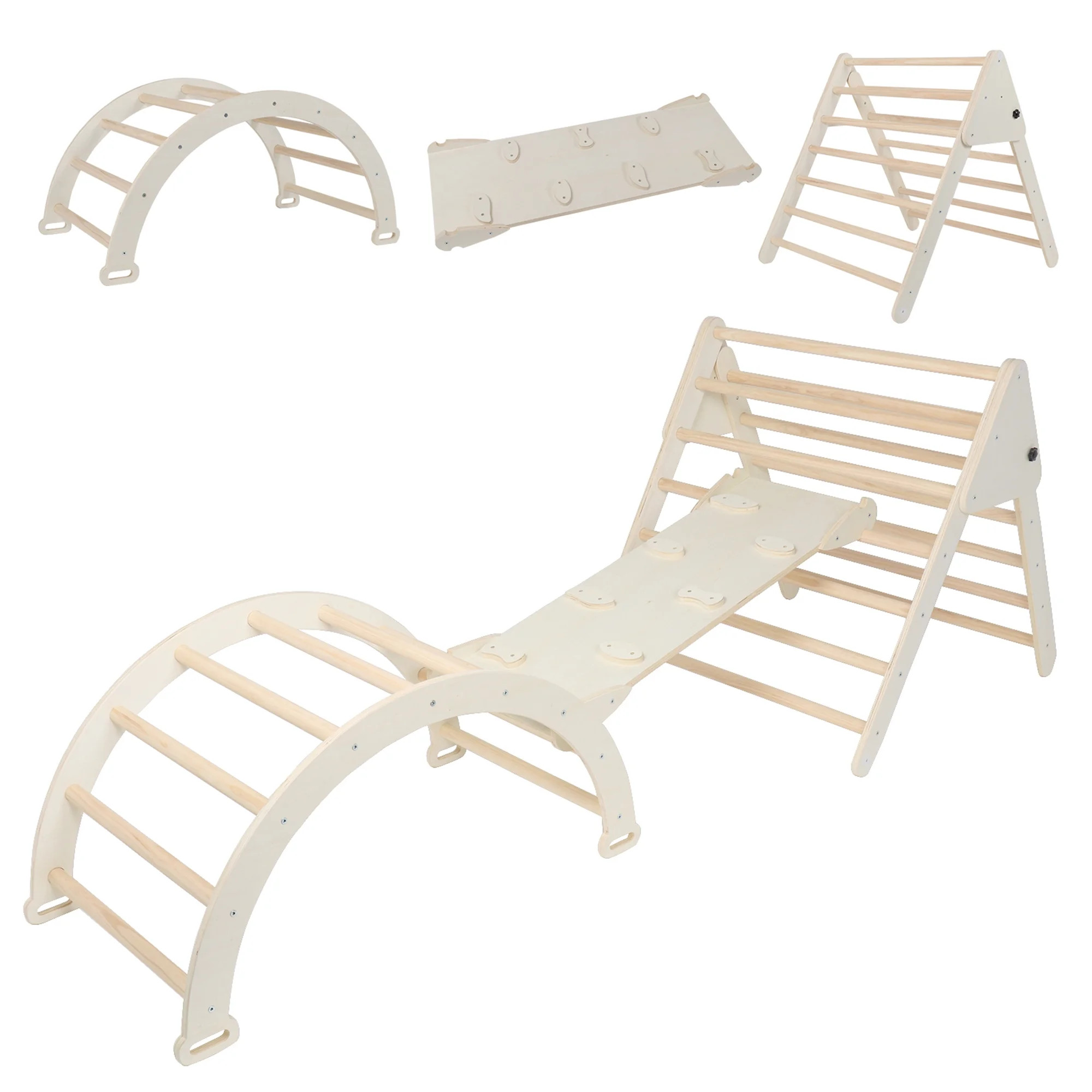 3-in-1 Wooden Pikler Climbing Triangle Foldable Pikler Triangle Ladder with Rock Climbing Ramp an... | Walmart (US)