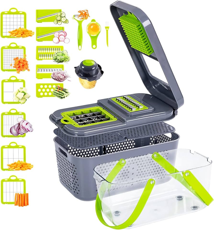 Vegetable Cutter 22-in-1, Mandoline Slicer with 13 Blades, with Container for Egg| Cheese Grater ... | Amazon (US)