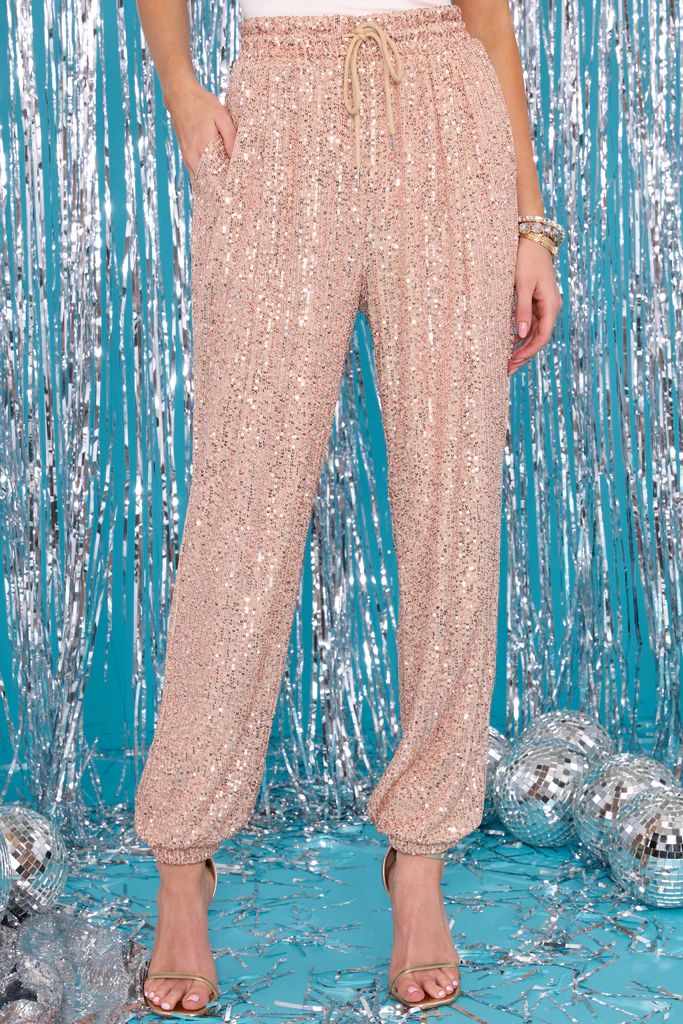 Not Playing Games Gold Sequin Joggers | Red Dress 