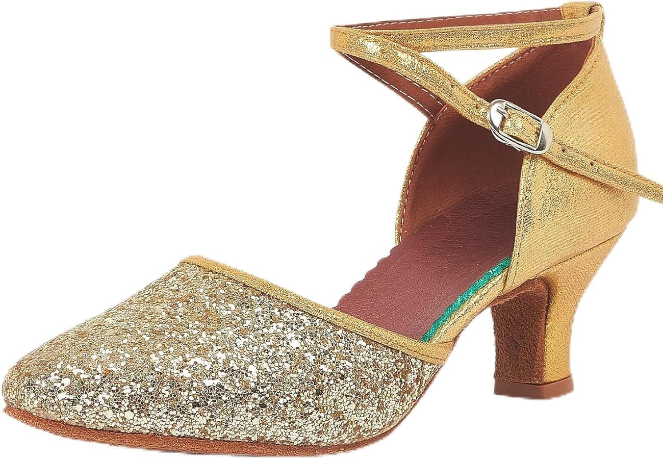 iCKER Womens Latin Dance Shoes Heeled Ballroom Salsa Tango Party Sequin Dance Shoes | Amazon (US)
