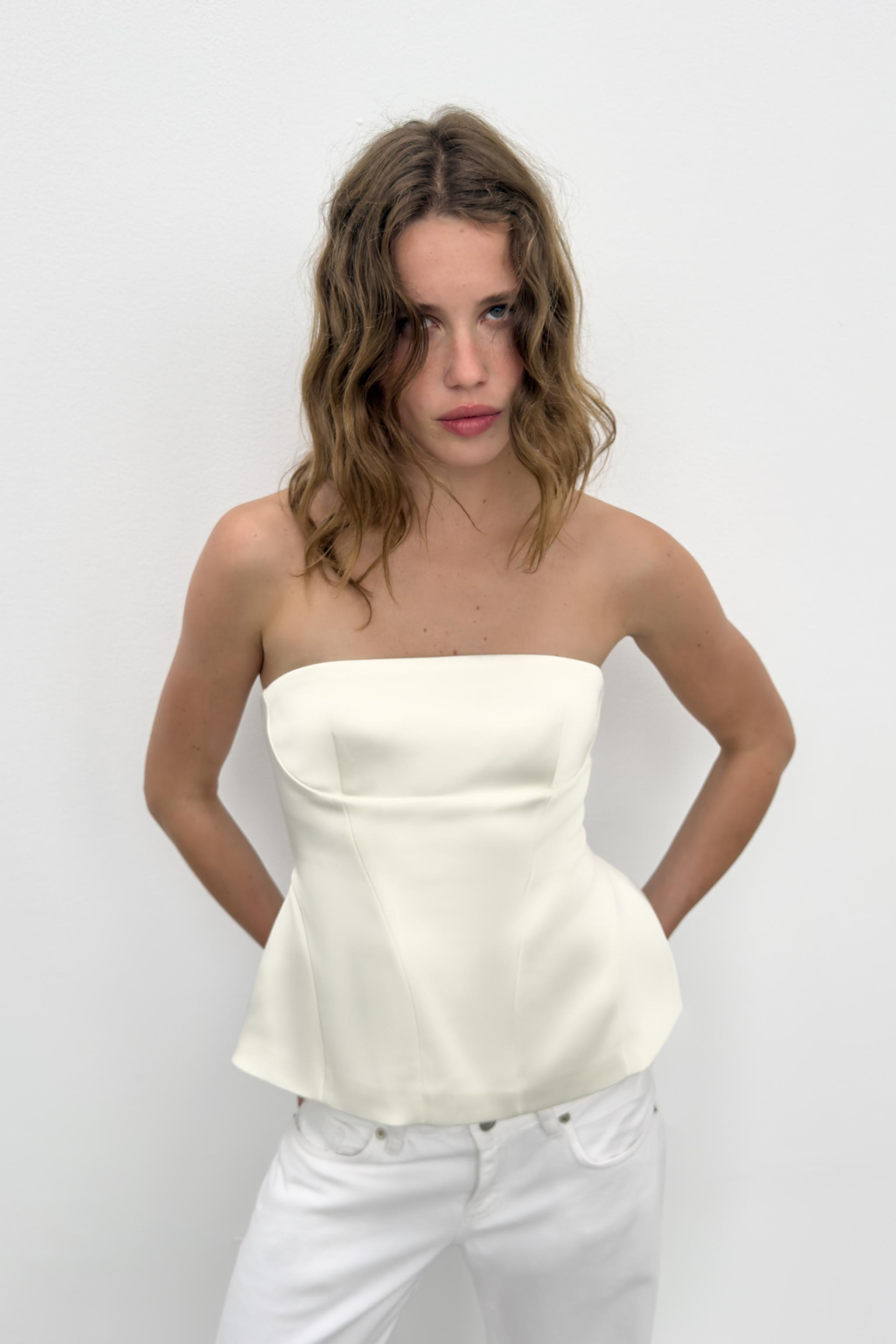 STRAPLESS PEPLUM TOP | Zara US