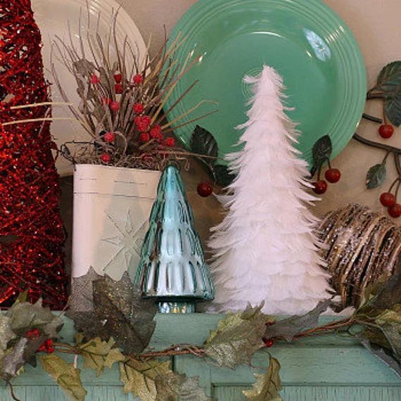 12" Decorative White Christmas Feather Tree - White Feather Trees for Holiday Event & Winter Wond... | Etsy (US)