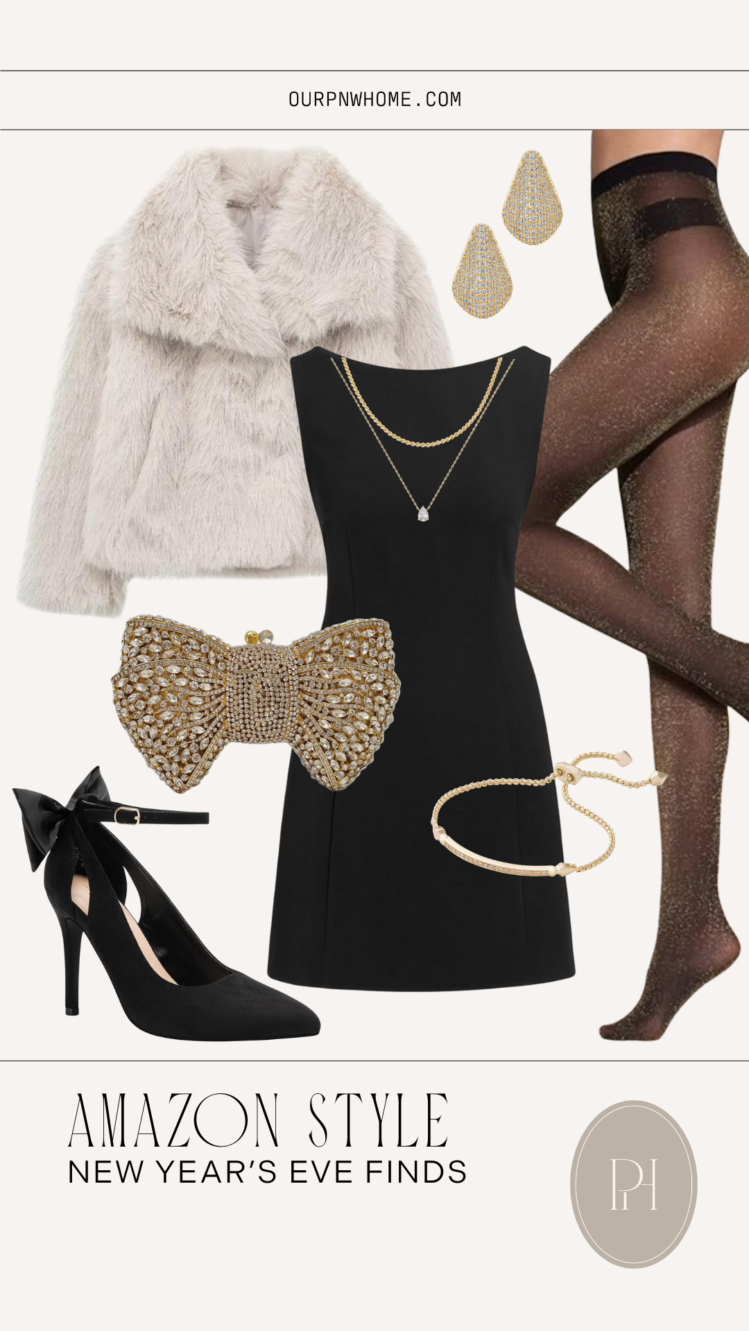 Amazon fashion finds that are perfect for New Year's Eve!

faux fur coat, white coat, little black dress, LBD, bow handbag, bow clutch, rhinestone bag, bow high heels, black pumps, gold bracelet, tennis bracelet, teardrop earrings, necklace, sparkly accessories, shimmer tights, black tights, sheer tights, winer fashion, winter looks, winter outfit, winter looks, New Year's Eve outfit, New Year's Eve look 

 #LTKHoliday #LTKootd #LTKFindsUnder100