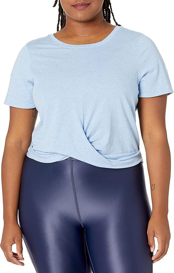Core 10 Women's Soft Pima Cotton Knot Front Cropped Yoga T-Shirt | Amazon (US)