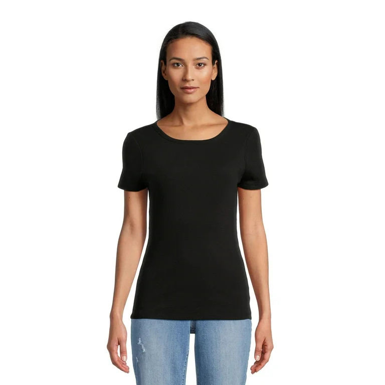 Time and Tru Women’s Rib Tee with Short Sleeves, Available in 1-Pack, Sizes XS-XXXL | Walmart (US)