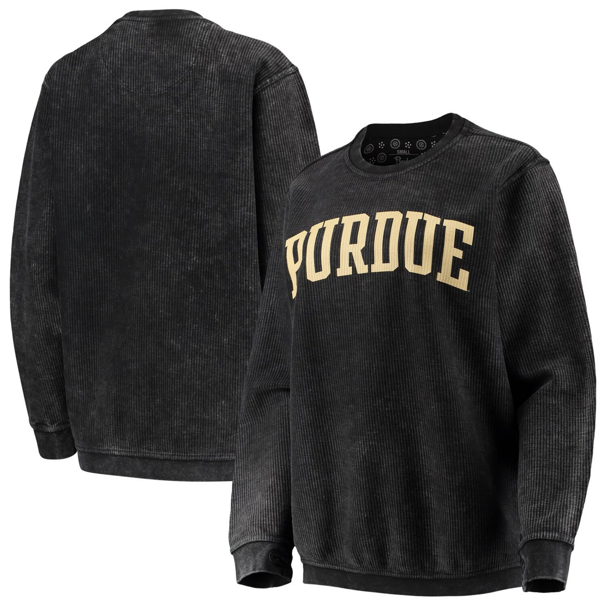 Women's Pressbox Black Purdue Boilermakers Comfy Cord Vintage Wash Basic Arch Pullover Sweatshirt | Kohl's