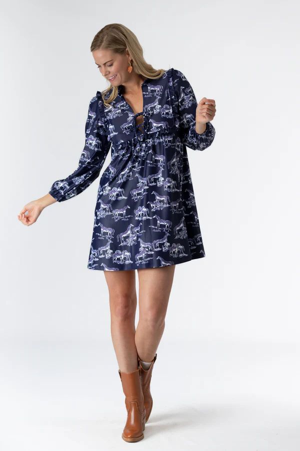 The Bonnie Dress - Navy Horse Toile | Smith and Quinn
