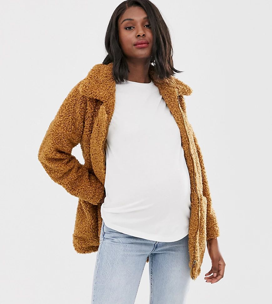 Mamalicious maternity multi functional teddy coat-Brown | ASOS (Global)
