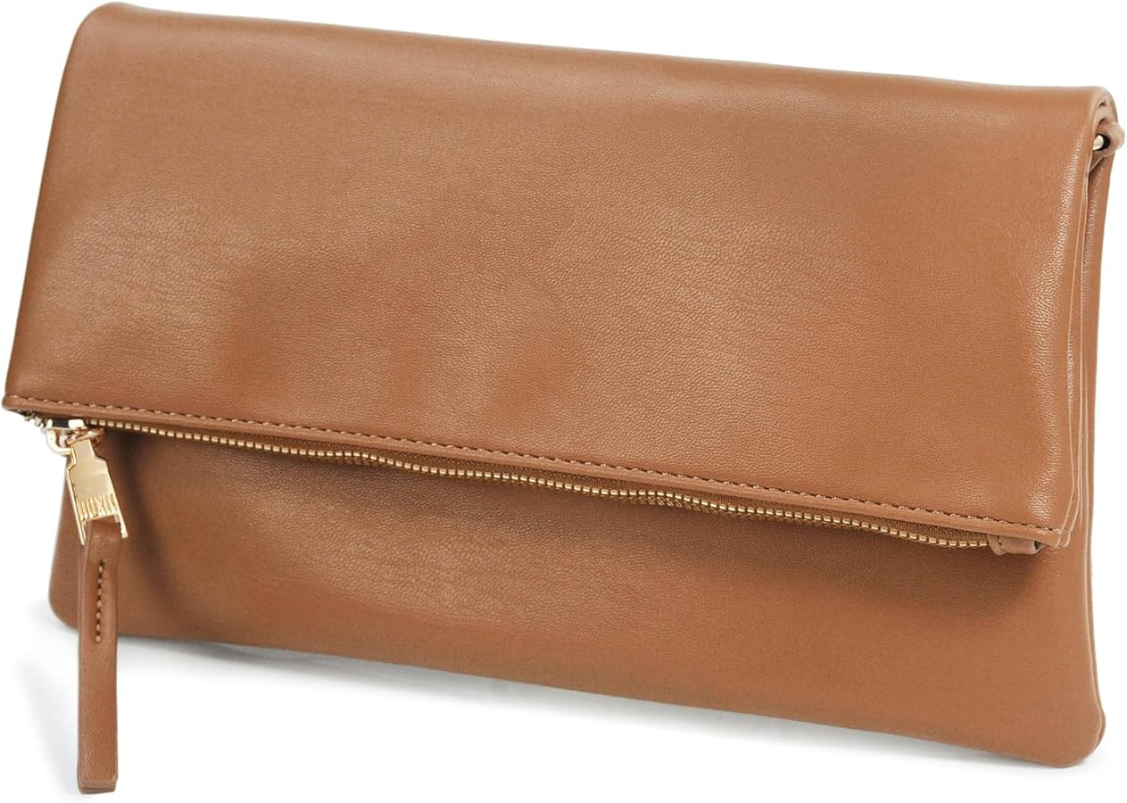 Women's Zipper Foldover Clutch Vegan Leather Envelope Cross body Bag with Chain Strap | Amazon (US)