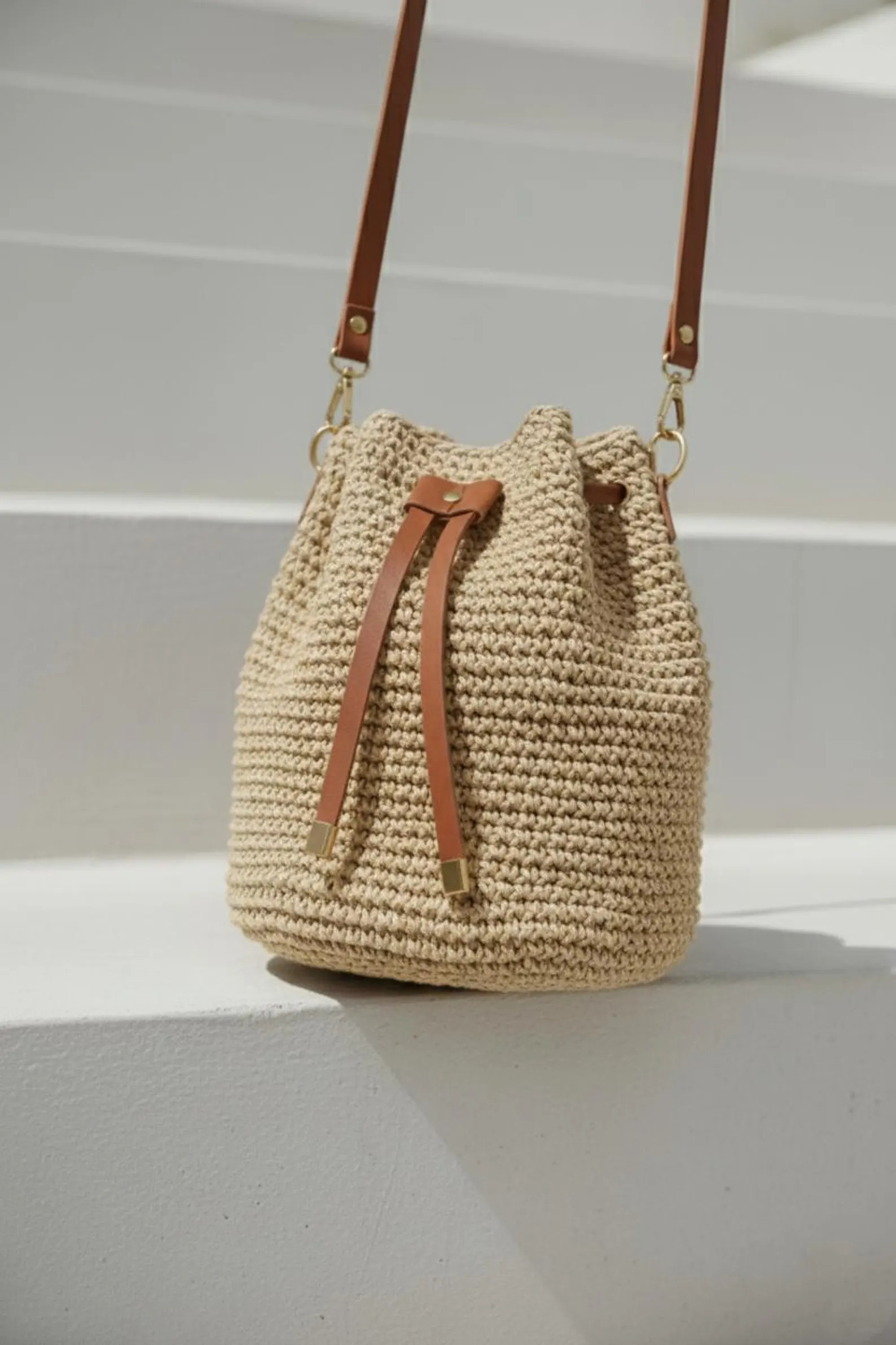 Handmade Raffia Bucket Bag, Raffia Drawstring Bag, Crossbody Bag in Leather Strap, Natural Straw ... | Etsy (Global)