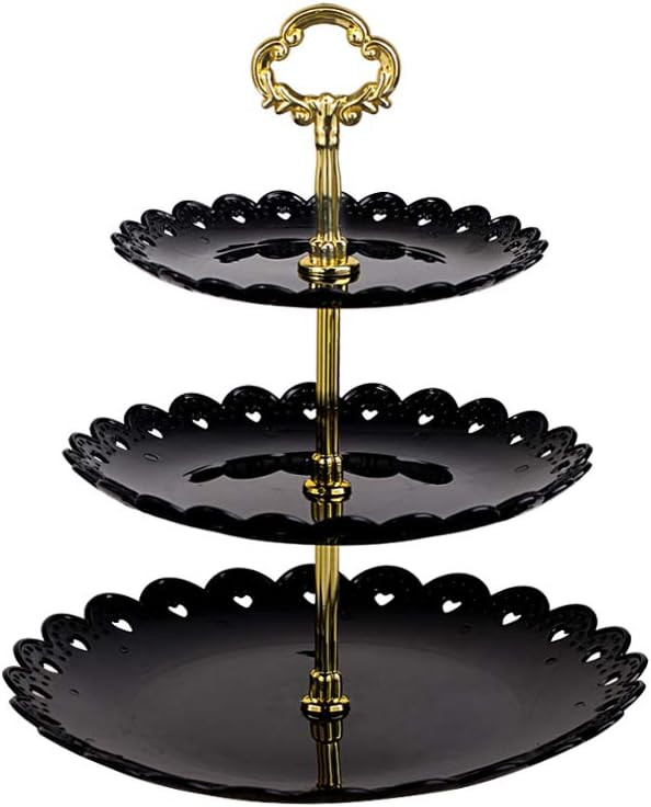Black round plate 3 tiered serving stand tray cake stands cupcake holder dessert stand table deco... | Amazon (US)