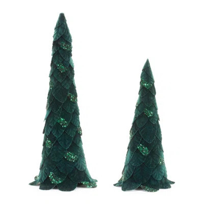 Green Beaded Leaf Pine Tree (Set of 2) | Wayfair North America