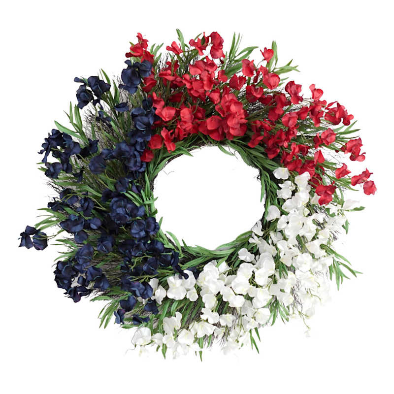 Red White & Blue Sweet Pea Wreath, 23" | At Home