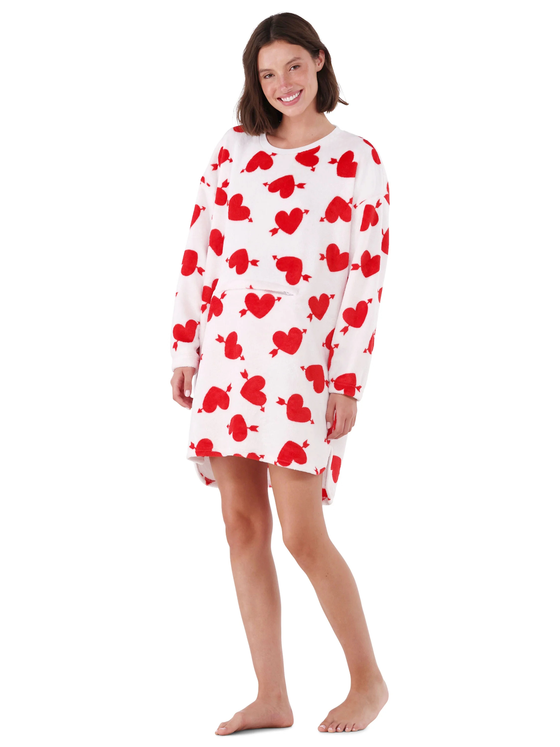 No Boundaries Plush Lounger with Zip Pouch, Women's and Women's Plus, Sizes XS to 3X - Walmart.co... | Walmart (US)