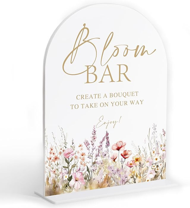 Boho Floral Wedding Bloom Bar Sign, Wedding Reception Table Decorations, Arched Acrylic Table Sig... | Amazon (US)