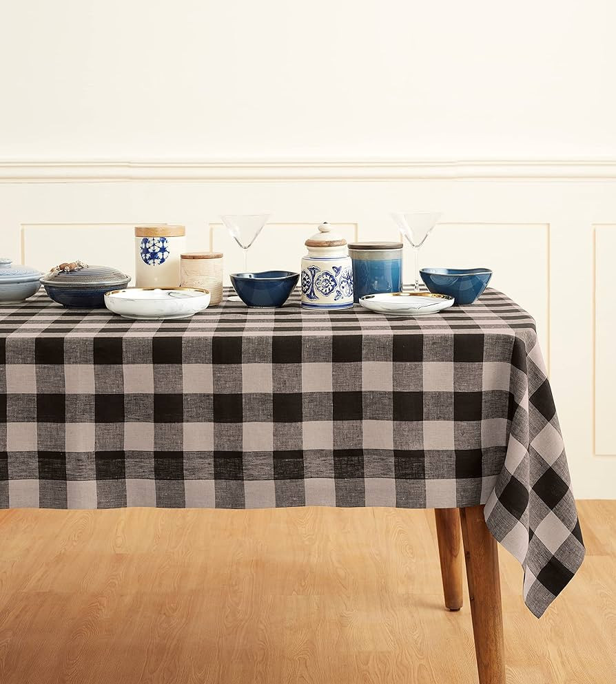 Solino Home Buffalo Check Linen Tablecloth – 100% Pure Linen 60 x 120 Inch Plaid Tablecloth for... | Amazon (US)