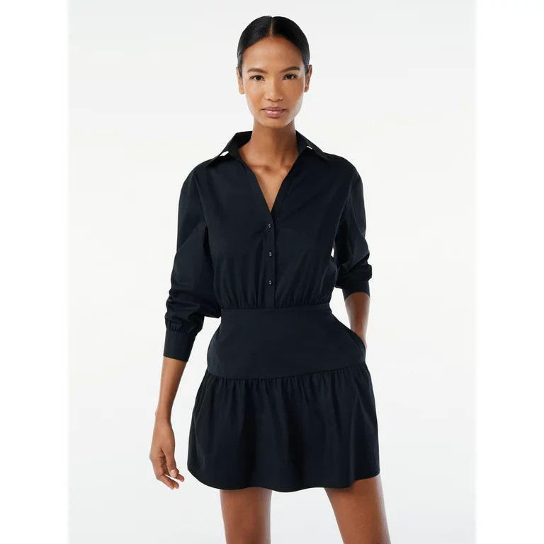 Scoop Women's Collared Shirt Dress with Long Sleeves - Walmart.com | Walmart (US)