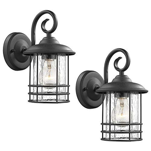 Emliviar 1-Light Outdoor Wall Lantern 2 Pack, Exterior Wall Lamp Light in Black Finish with Clear Se | Amazon (US)