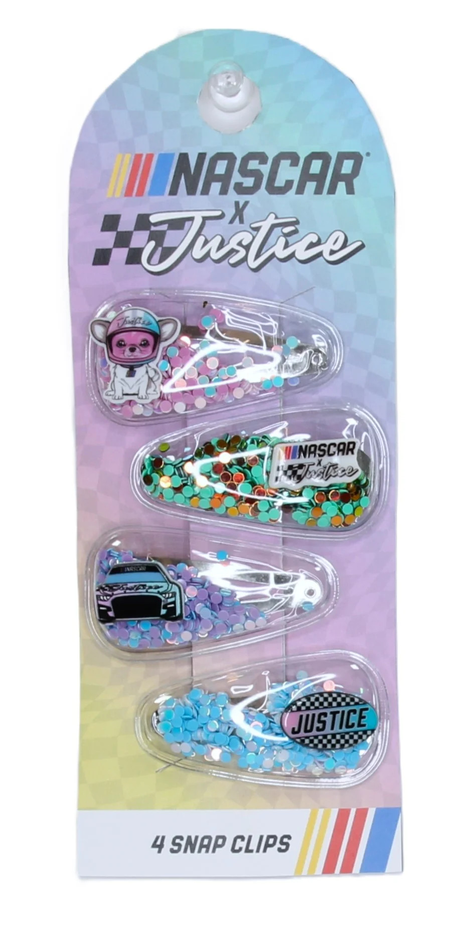 Justice Girl's NASCAR Glitter Shaker Snap Clips, Multi, 4-Piece Set | Walmart (US)