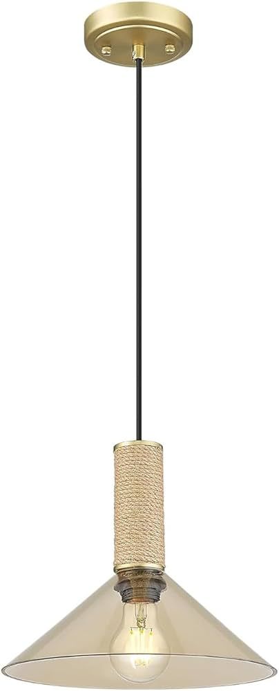 FEMILA Pendant Light Fixtures, Glass Pendant Lights Kitchen Island, 11" Antiqued Brass Hanging Li... | Amazon (US)