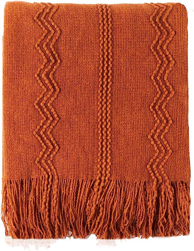 BATTILO HOME Fall Decor Caramel Throw Blanket with Fringe Geometric Bed Throws Thanksgiving Decor... | Amazon (US)