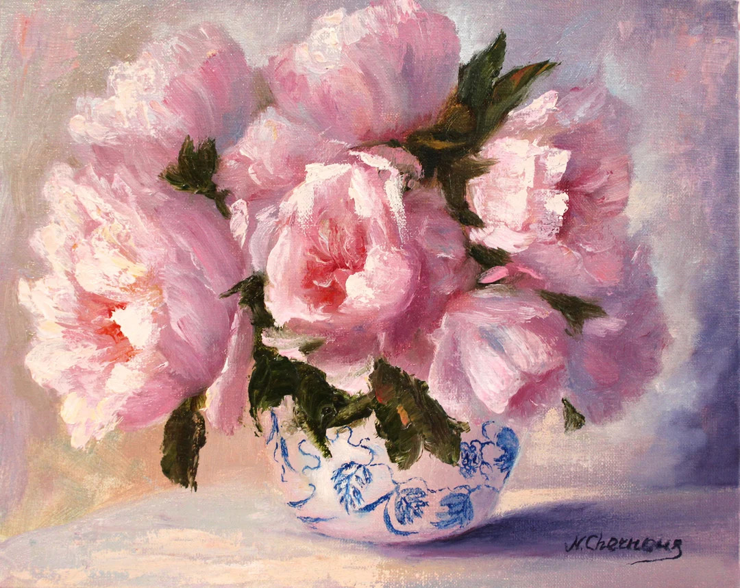 Peony Painting Flower Original Art Floral Wall Art Pink Peonies in Vase Oil Canvas Artwork 8 by 1... | Etsy (US)