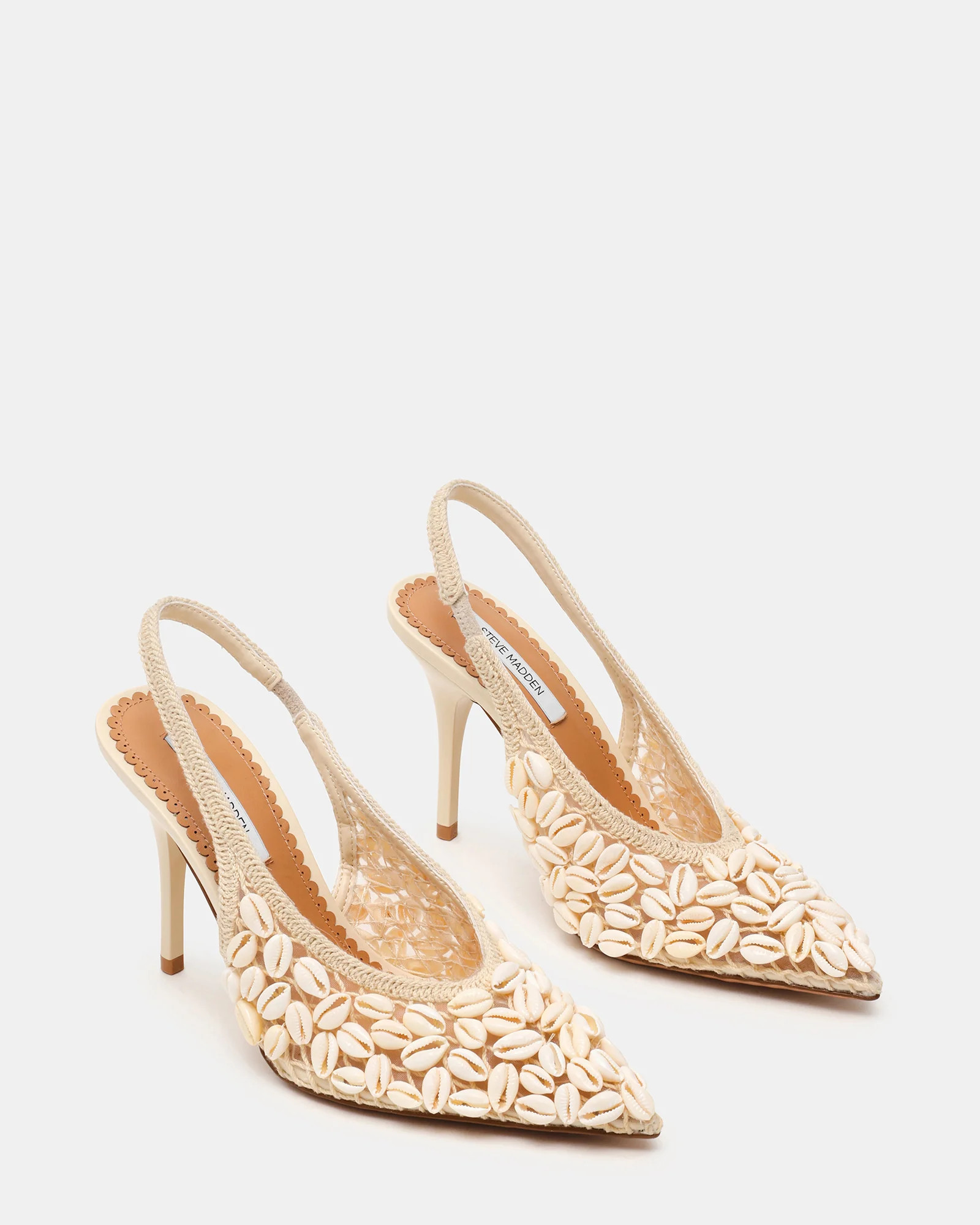 ANDROMEDA Shell Natural Slingback Pointed-Toe Stiletto Pump Women's Heel | Steve Madden (US)