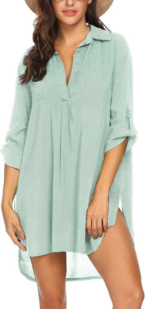 Ekouaer Women's Swimsuit Beach Cover Up Shirt Bikini Beachwear Bathing Suit Beach Dress | Amazon (US)