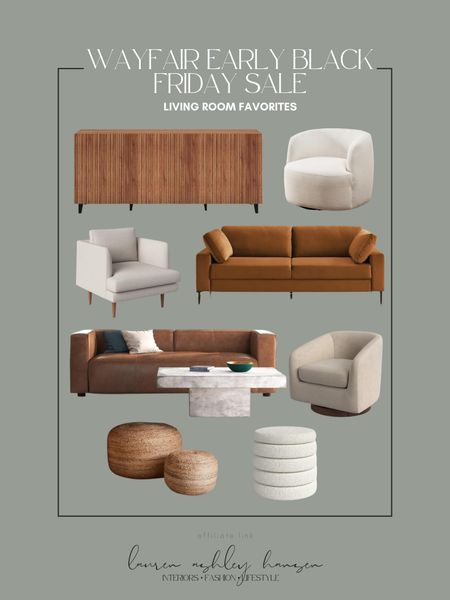 Wayfair Black Friday sale! These living room favorites are so good, and so beautiful. I love the variation in dark and light tones, and the mixture of materials too. All on sale, and perfect if you’re looking for a console, accent chair, sofa, or ottoman! 

#LTKCyberWeek #LTKhome #LTKsalealert