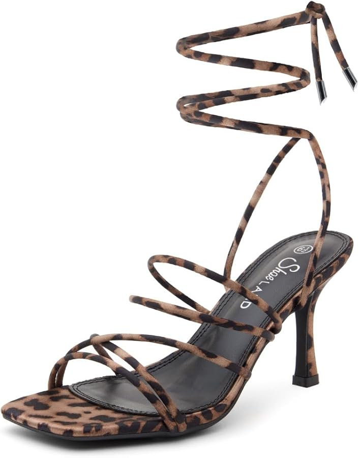 Shoe Land SL-Lumi Women's Lace-Up Heels, Square Open Toe Strappy Heeled Sandals, Ankle Wrap Tie-U... | Amazon (US)
