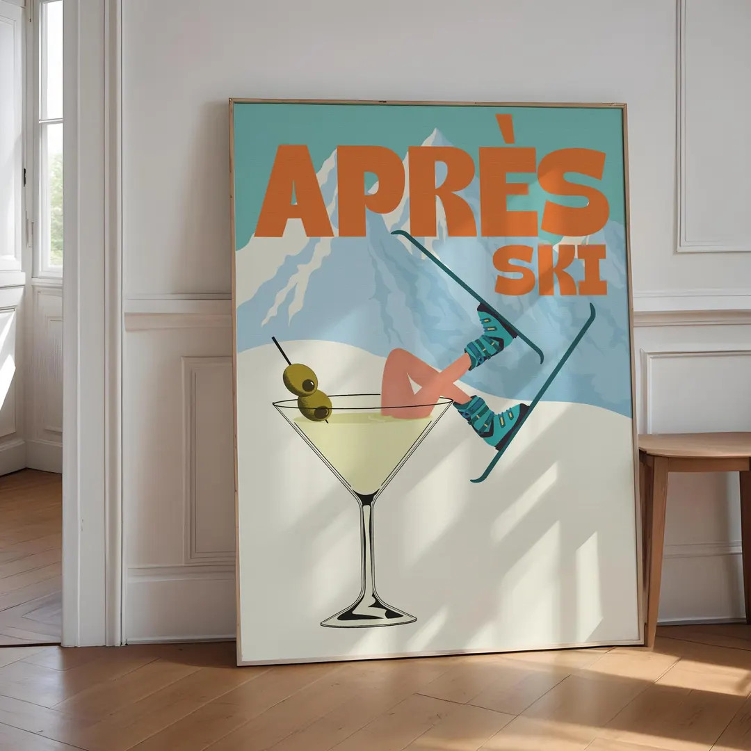 Aprés Ski Print, Martini Print, Retro Cocktail Print, Vintage Ski Wall Art, Ski Girl Print, Vint... | Etsy (US)