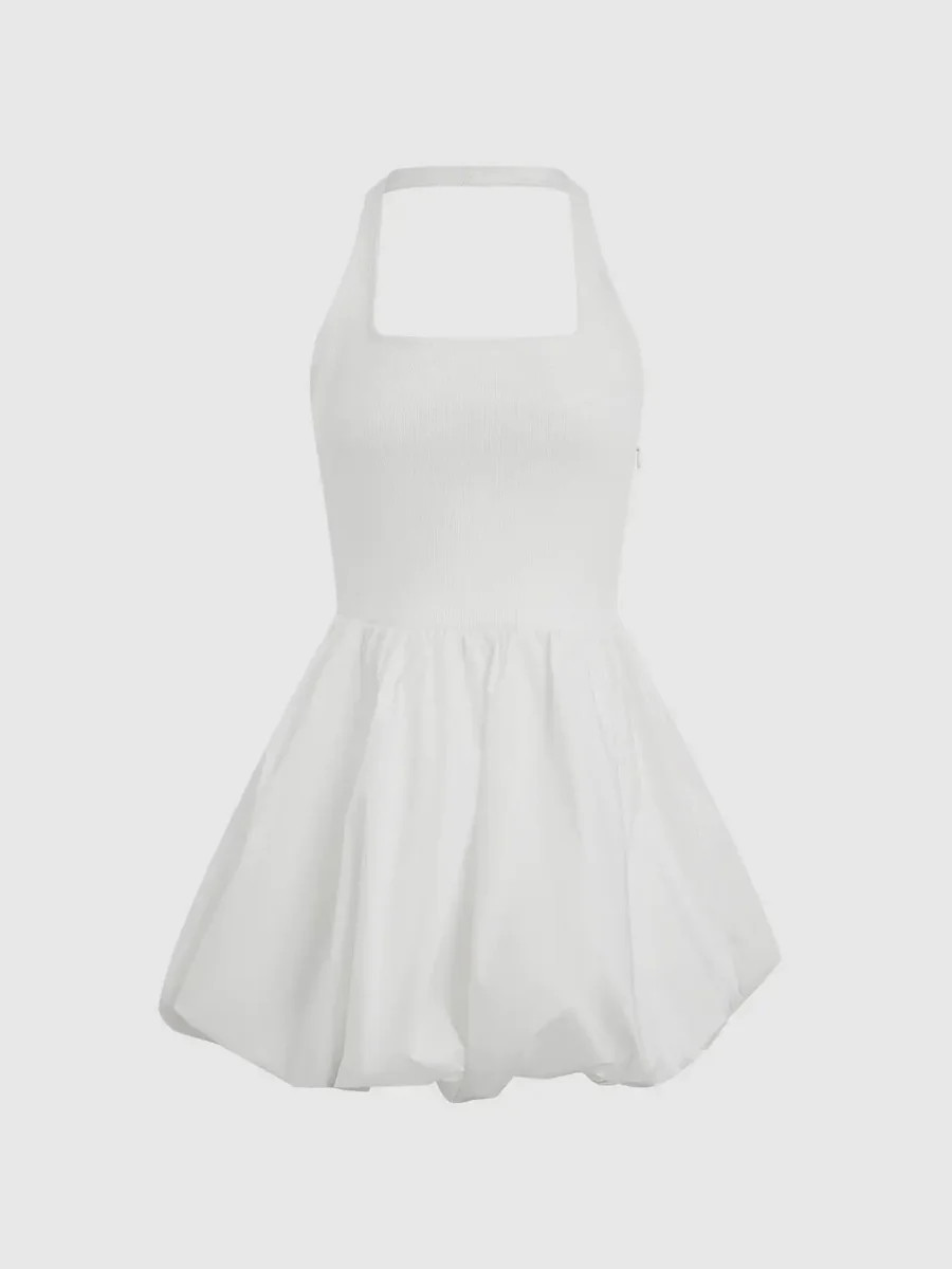 Cotton Stretch Halter Neck A-Line Dresses | Urban Revivo