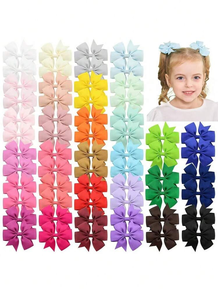 40 Pcs Macaron Colored Kids Bow Hair Clips | SHEIN