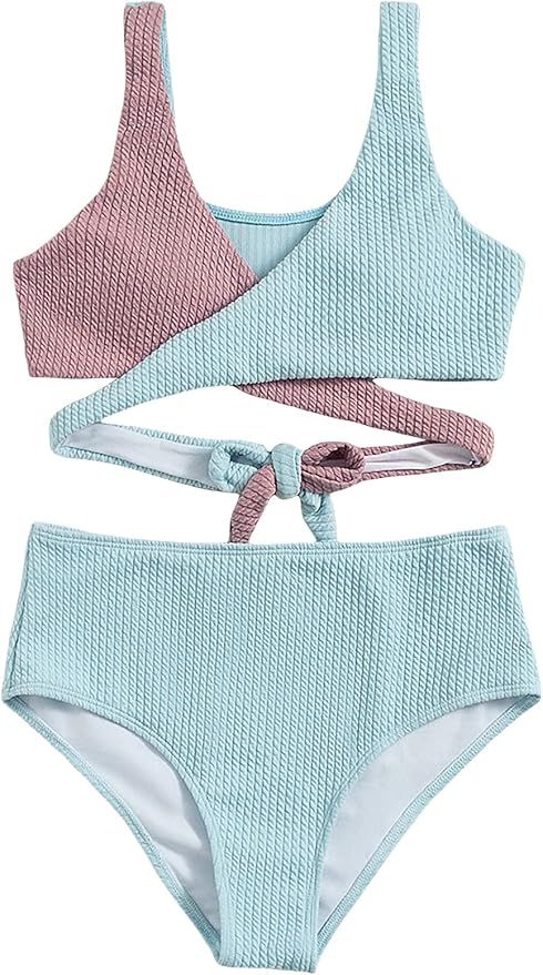 Milumia Women's Two Piece Wrap Criss Cross Bikini Set Tie Back High Waist Swimsuits | Amazon (US)