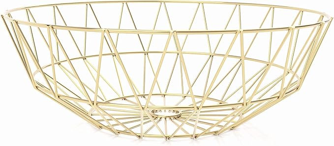 Gold Fruit Basket for Kitchen - Large Decorative Bowl for Gold Decor Accents - Gold Kitchen Acces... | Amazon (US)