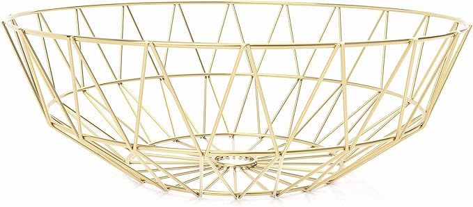 Gold Fruit Basket for Kitchen - Large Decorative Bowl for Gold Decor Accents - Gold Kitchen Acces... | Amazon (US)