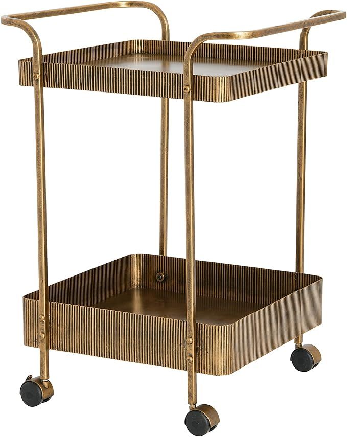 Creative Co-Op Ribbed Square Trolley Bar Cart, Aged Brass | Amazon (US)