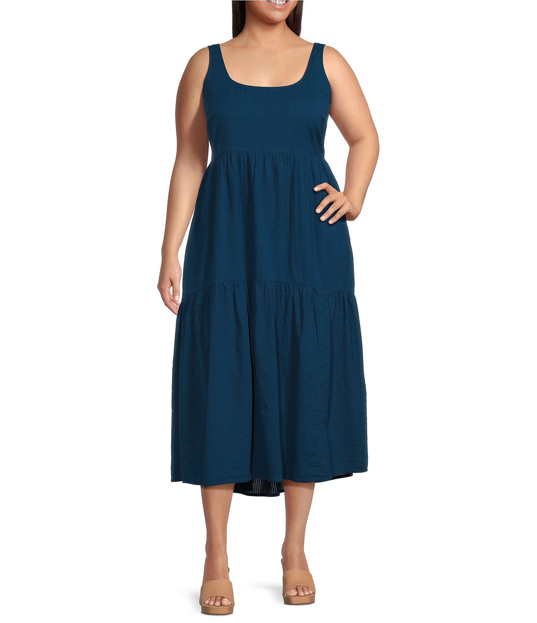 Plus Size Cheryl Square Neck Sleeveless Tiered Midi Dress | Dillard's