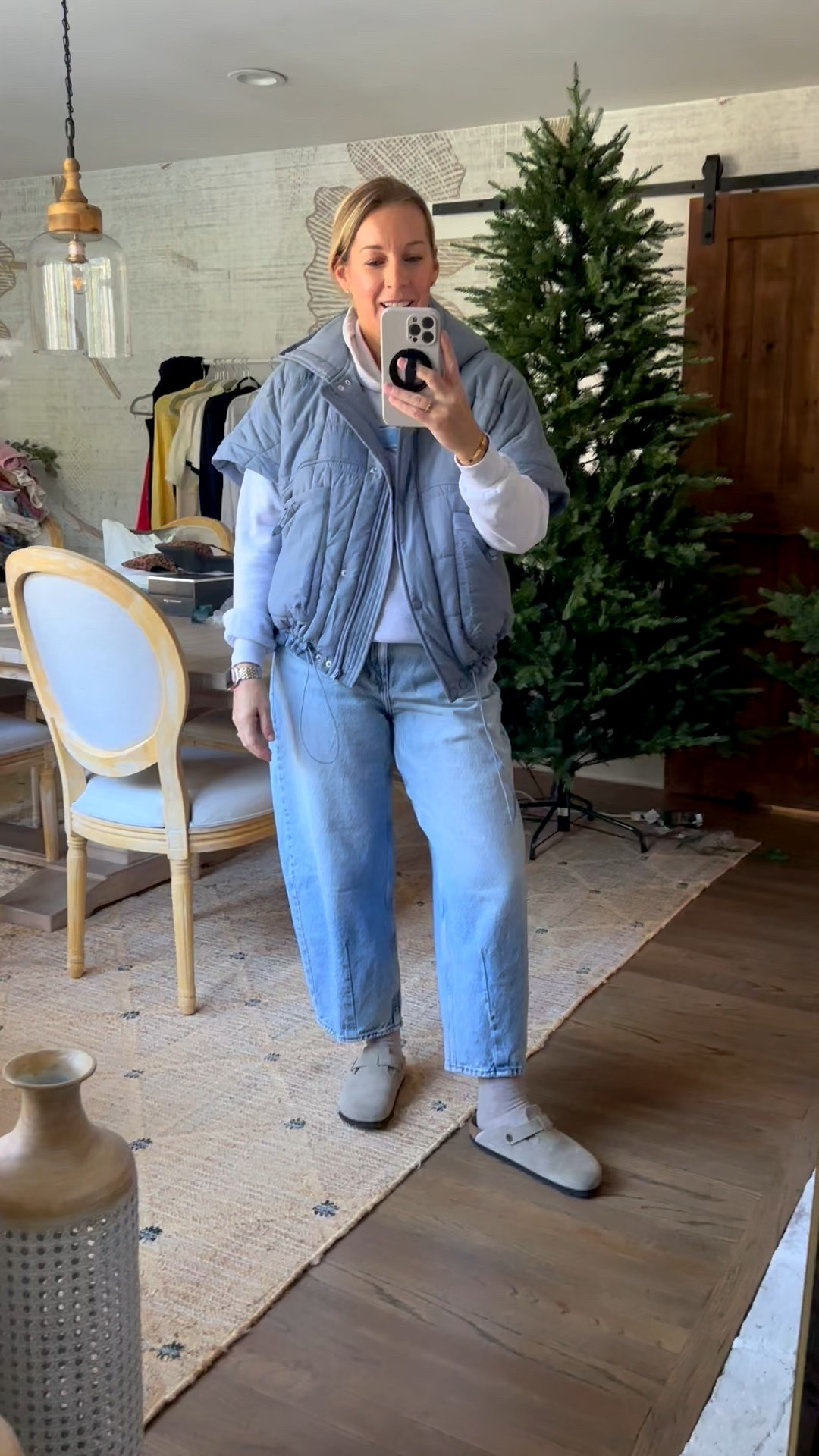 Baseball mom outfit today! Medium vest that’s a fraction of the cost of FP but I linked the FP version too!! Tts 8 jeans. 39 birks for a size 8 shoe. 😘

#LTKStyleTip #LTKSeasonal #LTKOver40