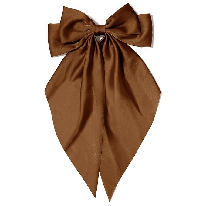 Large Hair Bows for Women Coffee Silky Satin Hair Bow Hair Clips Long Tail Oversize Hair Ribbon C... | Amazon (US)