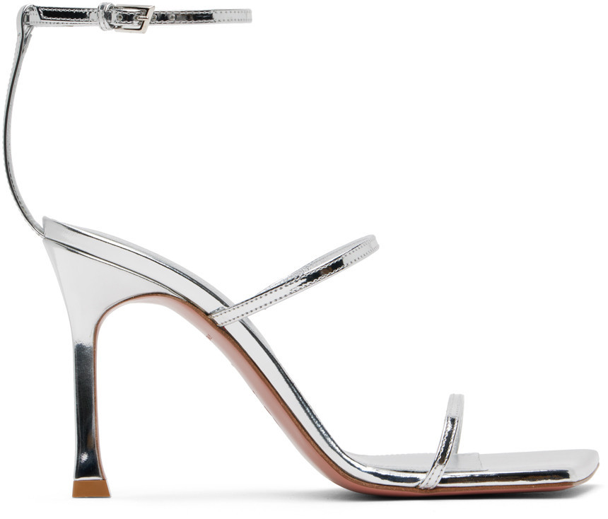 Amina Muaddi Silver Maya Heeled Sandals | SSENSE