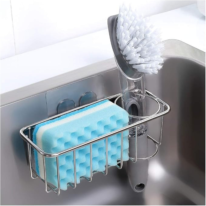 Adhesive Sponge Holder + Brush Holder, 2-in-1 Sink Caddy, SUS304 Stainless Steel Rust Proof Water... | Amazon (US)