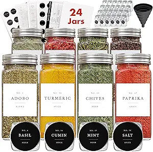 Spice Jars With Label Spice Containers, 24 Glass Spice Jars 200 Labels, Seasoning Jars Seasoning ... | Amazon (US)