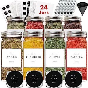 Spice Jars With Label Spice Containers, 24 Glass Spice Jars 200 Labels, Seasoning Jars Seasoning ... | Amazon (US)